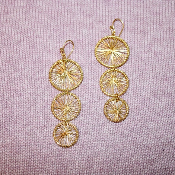 Gold Wired Triple Circle Dangling Earrings - Picture 1 of 3